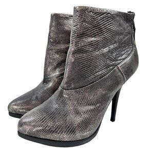 All Saints Snake Silver Metallic Platform Stiletto Leather Heeled Boot